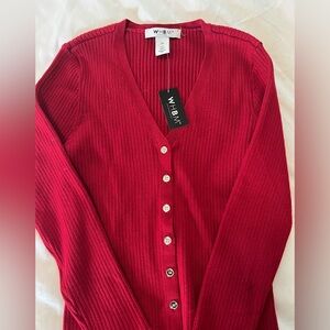 NWT White House Black Market Red Sweater Button Front V Neck Silver Buttons $60